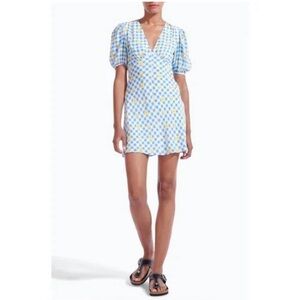 STAUD Milla Mini Dress in Gingham Daisy Plaid Size 0 NWT